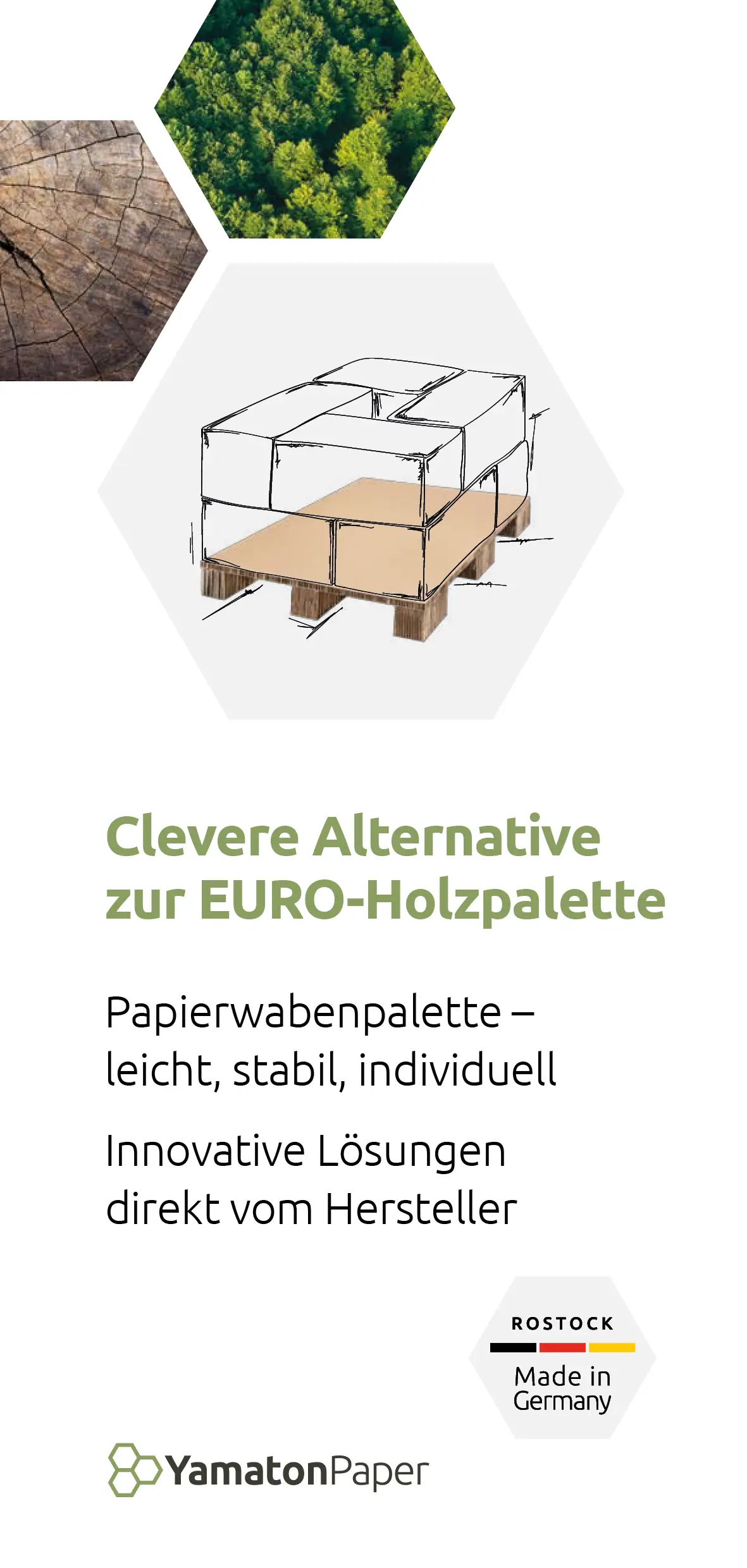 Deckblatt des Flyers für Papierwabenpaletten