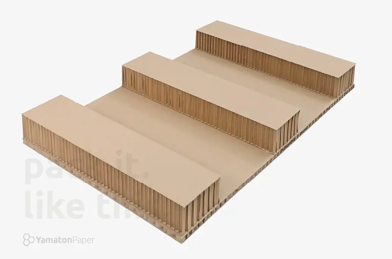 Papierwabenpalette mit Füßen aus Honeycomb von Yamaton von zwei Seiten befahrbar Unterseite sichtbar